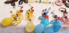 Vtg Czech Bead All Glass Crystal Dangle Earrings Chandelier Uranium + Lot #1