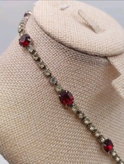 Vintage Kramer NY Red Rhinestone Statement Necklace Hollywood Regency Signed MCM