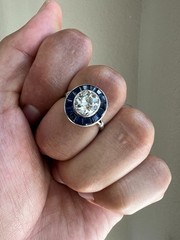 Art Deco Platinum Old Mine Cut Diamond & Sapphire Target Ring