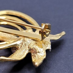 Heart Modernist Abstract Faux Pearl Rhinestone Open Metal Gold Tone Brooch Pin
