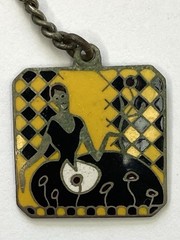 Art Deco Enamel Metal Fob Chain Charm Good Luck Horseshoe Flapper Woman Yellow