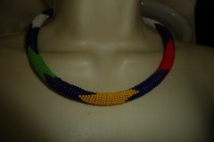 #152A NECKLACE WRAP AROUND NECK BLUE WHITE GREEN RED YELLOW MICRO SEED BEADS