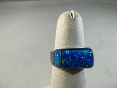 Vintage Sterling Silver lnlay fiery opal ring, size 5.50