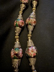Vintage Long Cloisonné Necklace Copper Based & Wire Pewter Binding 925 Clasp