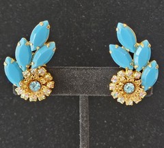 Juliana DE VTG Turquoise Marquise Pendant Necklace Clip Earrings Set READ Detail