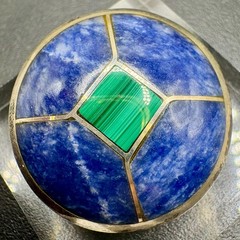 Vintage Mexico 925 Sterling Silver Lapis Lazuli Malachite Inlay Brooch Pendant 1