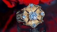 14k yellow gold sz 6 ring 0.80ct natural diamond flower vintage 8.26g Prism-lite