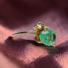 10K Gold Natural Colombian Emerald & Diamond Ring Size 8 -1cttw Bypass Ring 2.2g