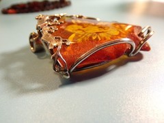 HAND CARVED REVERSE INTAGLIO BALTIC AMBER PENDANT FAIRY NYMPH LADY IN 925 SILVER