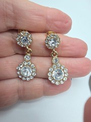 1990’s Signed Icing Clear Rhinestone Gold Tone Dangle Pierced Earrings Vintage