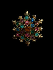 Vintage Rhinestone Snowflake Brooch Pendant 1.5 Inches EUC