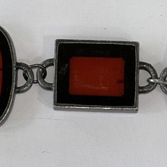 Vintage Bracelet Red Art Glass Retro Era Rectangle Silver Tone