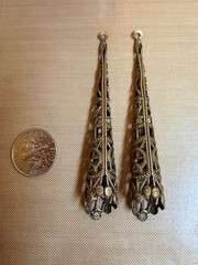 Vintage Antiqued Brass Filigree Chandelier Earring Drops 75mm Large Openwork Con
