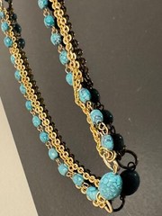 Vintage Hong Kong Necklace Multi Strand Turquoise Colored Beads Gold Tone Chains