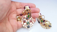 Signed Lunch at the Ritz 80s Large Aztec Jeweled Mayan Dangle Earrings
