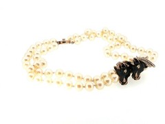 Vintage Signed Panetta Double‑Strand Pearl Necklace | Rhinestone Horse Head