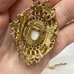 Vintage ART Arthur Pepper Cameo Portrait Pendant Necklace Gold Tone Ornate