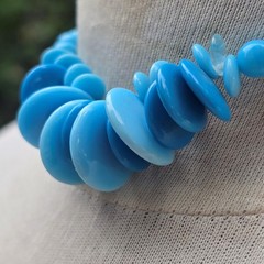 Vintage German Two Tone Blue Glass Bead Statement Necklace 15.5 in. Mid Century