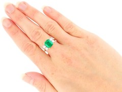Antique 2.21Ct Emerald and 0.60Ct Diamond, 18k Yellow Gold Ring Circa 1935
