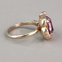 Rhinestone Ring Pink Glass Adjustable Gold Tone Leaves 6.5