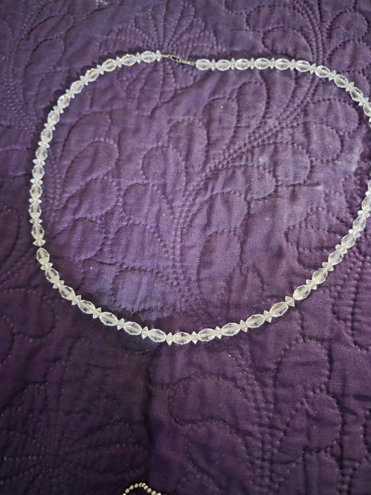 Clear Bohemian Crystal Beaded Necklace. Art Deco or mid-century jewelry