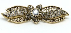 Vintage Silver Brooch Plated With Gold Water Set With Zrconia Stones #982#