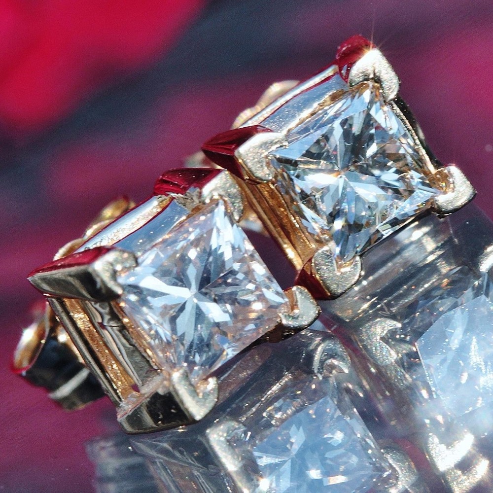 14k yellow gold stud earrings 0.85ct natural diamond vintage 1.3gr Ali403