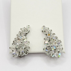 Cluster Climber AB Crystal Sparkly Elegance Silver Tone Vintage Clip on Earrings