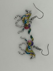 Colorful Enamel Horse Dangle Earrings Silver Tone Metal Equestrian Jewelry