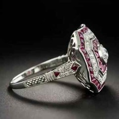 Art Deco Style Round Cut Lab Created Diamond Ruby Wedding 14K White Gold FN Ring