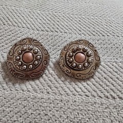 Vintage Pink Cabochon Round Statement Earrings Bold Western Post Studs Y2K