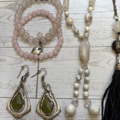 Vintage & Modern Asian Jewelry Lot Natural Mixed Gemstones Amethyst Pink Quartz