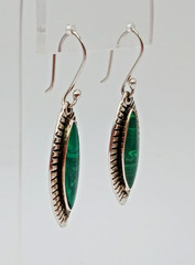 925 ATI Mexico Malachite Earrings 1.75in Drop Sterling Silver 6g Marquise Bezel