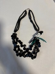 Parrot Wooden Bead Necklace Black White and Green