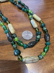 Vintage Green Art Glass Bead 28in Necklace 1960s Old Stock