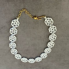 Vintage Trifari White Enamel Choker Necklace Swirl Link Mid Century