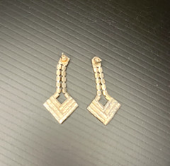 Vintage white and green rhinestone earrings, dangle, art deco costume