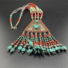 Old Tibetan Brass Handmade Traditional Unique Triangle Shaped Pendant Necklace