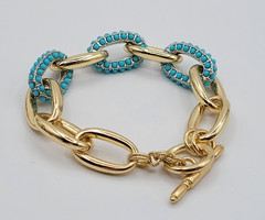 KJL Kenneth Jay Lane Vintage Gold Tone Round Link Turquoise Toggle Bracelet