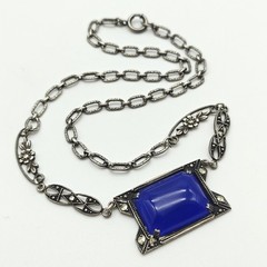 Vintage Sterling Silver 925 Blue Chalcedony Marcasite Necklaces 15.5″