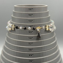 Vintage Black Clear Crystal Beaded Necklace Rhinestone Clasp 15″