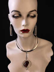 Anna Greta Eker Norway Sterling Silver Carnelian Modernist Pendant Necklace