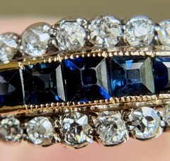 Antique 14K Gold Sapphire & Diamond Saddle Ring Victorian Edwardian Estate 7.25