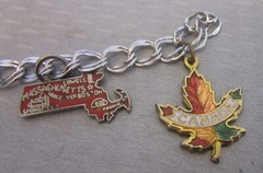 vintage Sterling Silver Enamel State Map Charm Bracelet Souvenir PA MA 7P