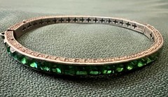STUNNING ART DECO STERLING GREEN PASTE STONES BANGLE BRACELET 1920s FABULOUS