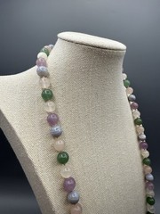 Vintage Multicolor Quartz Rose Jade Amethyst 10mm Bead Knotted Necklace 35”