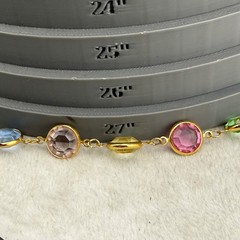 Vintage Open Bezel Necklace Gold Tone Pastel 28”