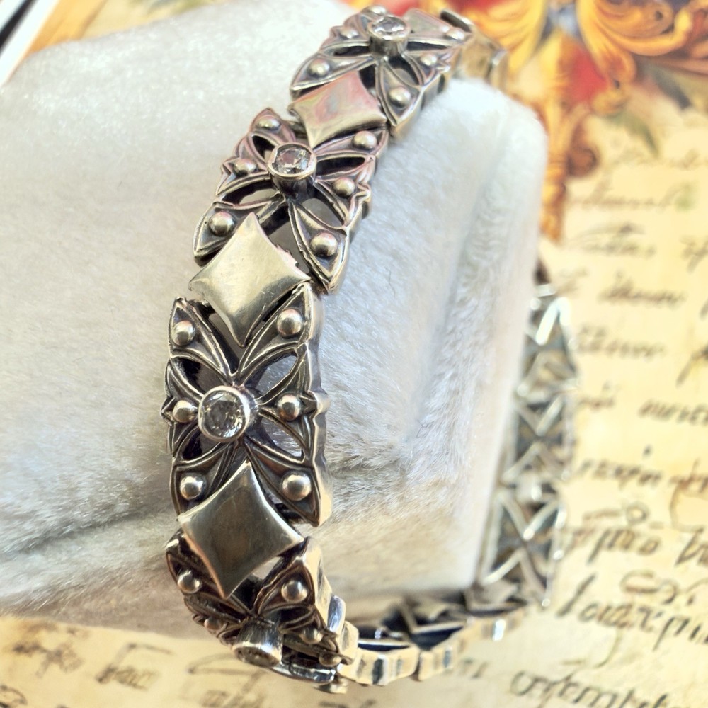 925 Sterling Silver Vintage East European Designer Bracelet – 6.75″ 15g -#1943