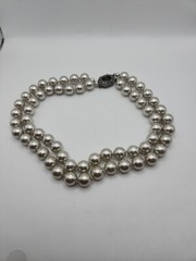 Carol Lee Double Strand Faux Pearl 12mm Beads Choker Necklace With Enhancer 16″