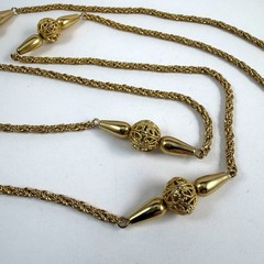 Vintage Gold Tone Chain Filigree Ball Station Beaded Necklace 17″
